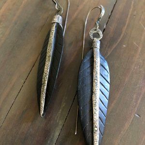 LOU White Brass & Carved Wood Earrings NWOT